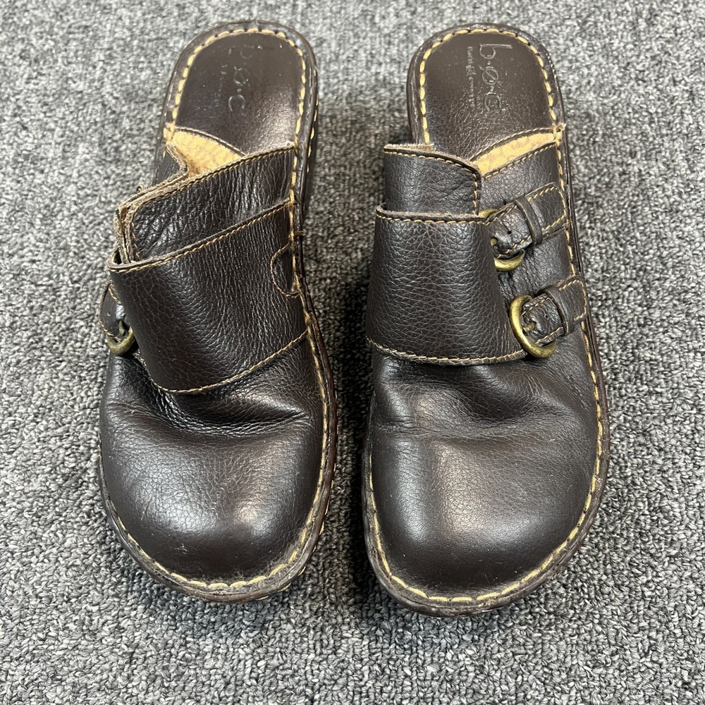 b.o.c. Born Concept Boho Leather Platform Clogs 9 Brown Buckle Wedge Mules